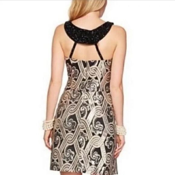 Lilly Pulitzer Sydney Black Metallic Gold Contemporary Bead Collar Shift Dress - Picture 3 of 16